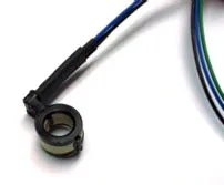 11-07224 → Somma Aero Small black ferrite choke clamped around a blue and black cable to suppress electromagnetic interference (EMI).