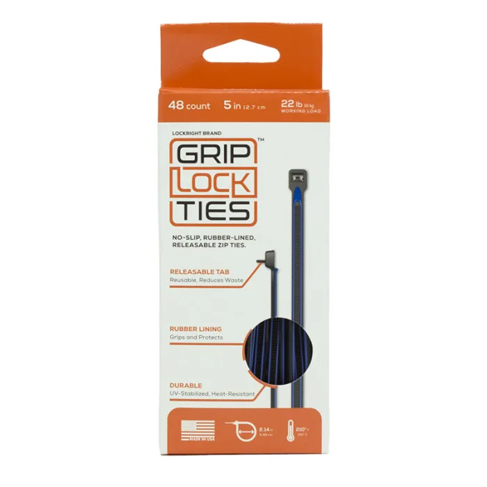 11-20731 → Somma Aero GripLockTies – Releasable 12" Black Nylon – Blue Rubber – Box Of 24