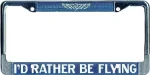 I.D. Rather Be Flying License Plate Frame Blue/White Metal