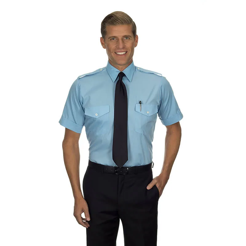 Aviator Pilot Shirt Men Short Sleeve 22 Blue